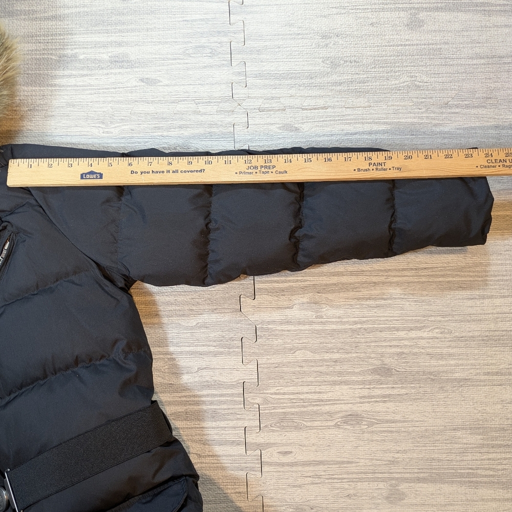 Lauren Ralph Lauren Women's Down Black Puffer Jacket Coat Faux Coyote Fur Trim L - Picture 10 of 13